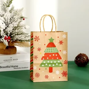 Custom Brown Kraft Paper Folding Bags Crafts Gifts Christmas Santa Claus Design Offset CMYK Printed Recyclable Paper
