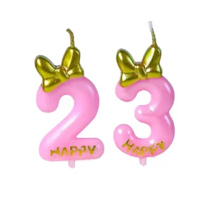 Custom Bulk Metallic Number Cake Candles Bowknot Pearl Pink Princess Style Romantic Cute Eye Catching Digital Printing