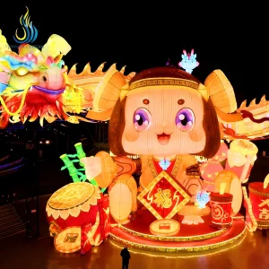 Custom Cartoon Huge IP Hero Festival Lantern Handmade Steel Frame Silk Lantern for Gaming Theme Park Event Display