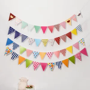 Custom Celebration Festival Decoration Colorful Festive Triangle Flag Hanging Paper Banner for Festival Party Supplies