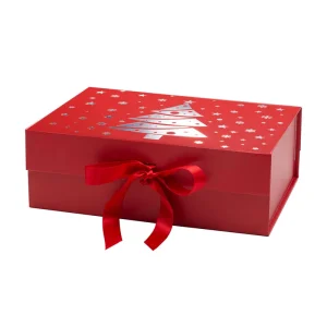 Custom Changeable Ribbon Style Red Rigid Christmas Eve Gift Boxes