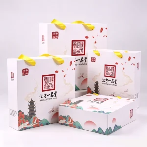 Custom Chinese Style Paper Packaging Box for Tea and Gift with Ribbon Handle Magnetic Closure