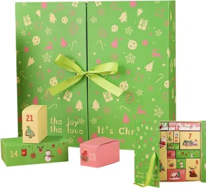 Custom Christmas 24 Day Advent Calendar Rigid Paper Boxes with Embossing and Matt Lamination