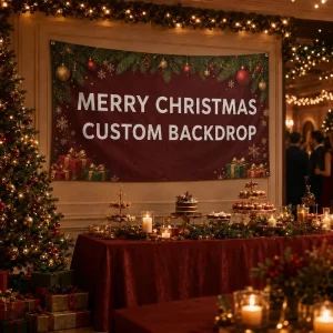 Custom Christmas Banner Backdrop Printed Polyester Flag with Grommets for Holiday Party Wall Decoration