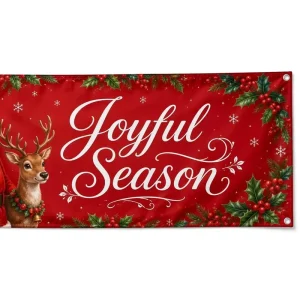 Custom Christmas Banner Holiday Decorative Flag Christmas Hanging Banner with Custom Logo Size Printing