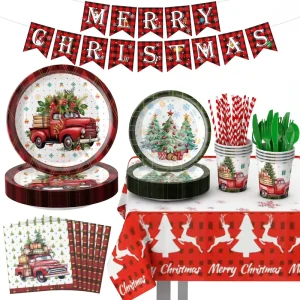 Custom Christmas Eco friendly Disposable Party Tableware Set Paper Plates Cups Napkins Fast Delivery for Holiday