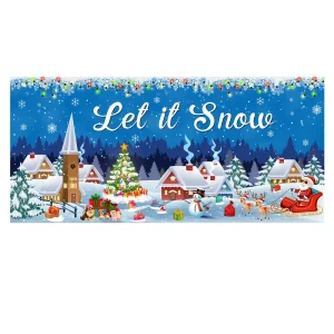 Custom Christmas Garage Door Banner Flag 400x185cm Sleigh Santa Elk Garage Door Hanging Banner for Christmas Decoration