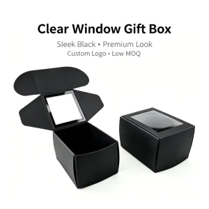 Custom Christmas Gift Box Fashion Black Corrugated Packaging Box with Clear Window for Holiday Gifts
