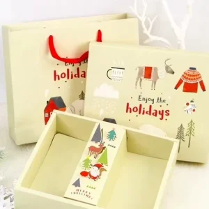 Custom Christmas Gift Box with Matching Paper Handbag Holiday Biscuit Cookie Packaging Box