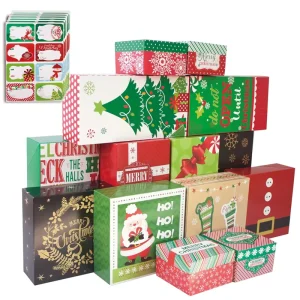 Custom Christmas Gift Packaging Boxes with Lids and Gold Foil Christmas Gift Tag Stickers