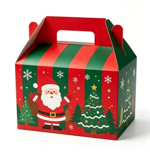 Custom Christmas Gift Paper Box Portable Handle Holiday Cookie Cake Snack Packaging Carton OEM ODM