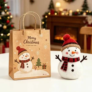 Custom Christmas Kraft Paper Gift Bag with Twisted Handle and Custom Printing