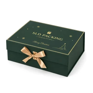Custom Christmas Paper Box Rigid Holiday Gift Packaging Gold Foil Magnetic Gift Box with Ribbon