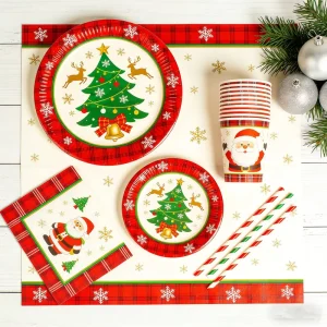 Custom Christmas Party Series Disposable Tableware Set Christmas Tree Elements Eco-Friendly for Party Dinner