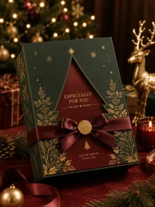 Custom Christmas Perfume Gift Box with Velvet Insert and Gold Foil Design for Holiday Fragrance Set Packaging