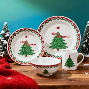 Custom Christmas Porcelain Tableware with Handmade Cartoon Design Festive Plates Bowls and Mugs Ideal for Holiday Dining Gift