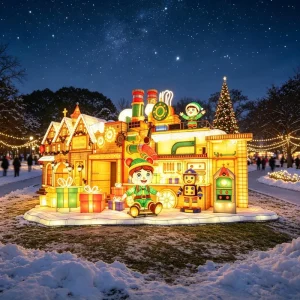 Custom Christmas Scene Festival Lanterns Display Characters Gingerbread Man for Holiday Decoration Silk Cloth LED Light
