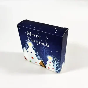 Custom Christmas Themed Paper Box Festive Gift Packaging Box with Snowy Tree Print