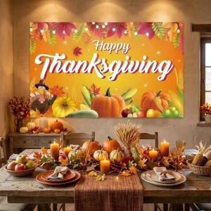Custom Classic Digital Printing Thanksgiving Plush Flag Happy Thanksgiving Wall Backdrop Autumn Pumpkin Harvest Party Holiday
