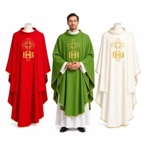 Custom Clergy Ceremonial Robe Gold Trim Embroidered Cape-Style Vestment for Church Multi-Color Option