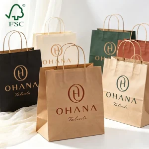 Custom Colored Wedding Favor Holiday Souvenir Boutique Gift Packing Kraft Paper Gift Bag With Twisted Handle Coffee Takeaway Bag