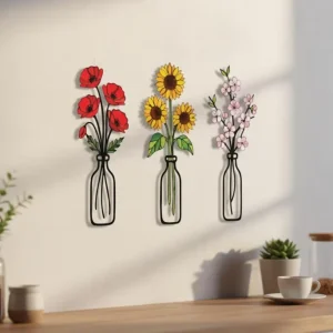 Custom Colorful Floral Metal Wall Art Set UV Printed Poppy Sunflower Cherry Blossom Botanical Accent Home Decor