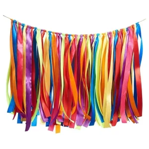 Custom Colorful Satin Rainbow Tassel Silk Ribbon Festival Activity Party Decoration Supplier Carnival Fringe Hanging Streamer