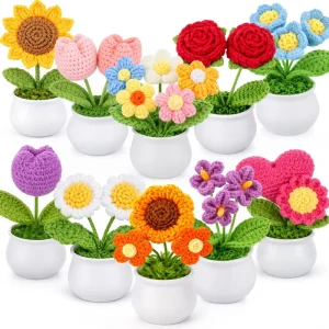 Custom Cute Creativity Emotional Support Handmade Crochet Dolls Flower Pot Toy Ornament for Office Home Decor Desktop Gifts
