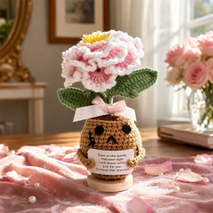 Custom Cute Halloween Emotional Support Handmade Crochet Flower Pot Ornament Gift With Positive Label