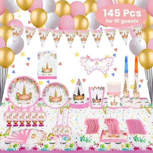 Custom Design 145Pcs Kids Birthday Party Decorations Set Baby Girl Happy Birthday Rainbow Unicorn Theme Party Supplies