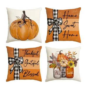 Custom Design Digital Printing Soft Line Happy Thanksgiving Day Home Decorative Throw Pillow Case Cover