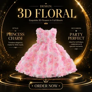 Custom Design Lace 3D Flower Halloween Princess Tutu Dress for Girls Children Pink Polyester TV & Movie Costumes Party Suits