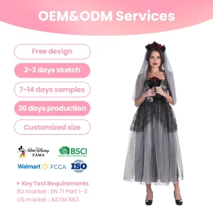 Custom Design OEM ODM Service Lace Dress Unisex Dark Wedding Themed Costume for Festival Events Stage Performance 100% Polyester
