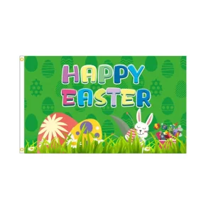 Custom Digital Print Weatherproof Easter Bunny Spring Porch Sign Hanging Vertical 3x5ft Modern Polyester PVC Easter Party Banner