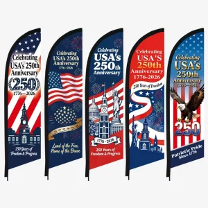 Custom Digital Printed Celebrating USA’s 250th Anniversary 1776 Feather Flag Outdoor Beach Banner (Pole Not Included)