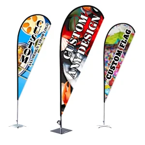 Custom Digital Printed Pantone Color Advertising Teardrop Beach Flags Banner Promotional Party Polyester Flag Pole Cross Base