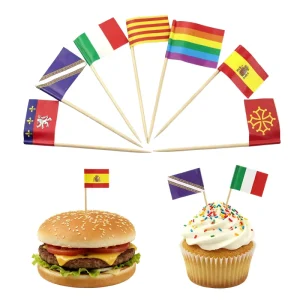 Custom Disposable Eco-Friendly Bamboo Flag Picks for Seasonal Festival Christmas New Year Table Decor