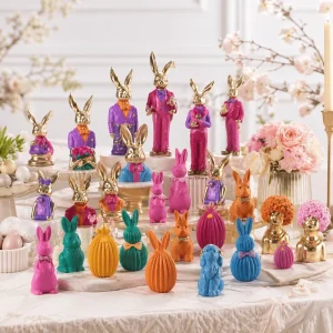 Custom Easter Bunny Decoration Gold Rabbit Figurine Polyresin Tabletop Ornament Gold Easter Bunny Figurine Resin Rabbit Statue
