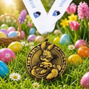 Custom Easter Bunny Medal Antique Bronze 3D Embossed Egg Hunt Competition Kids Family Event Round Zinc Alloy Souvenir