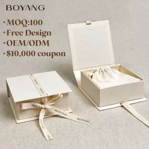 Custom Eco Beige Book Shape Paper Gift Packaging Jewelry Box With Ribbon