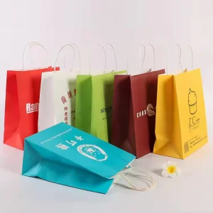 Custom Eco Friendly Kraft Paper Gift Bags Cotton Rope Handle Classic Recycled Materials Waterproof Packaging for Coffee Bakery
