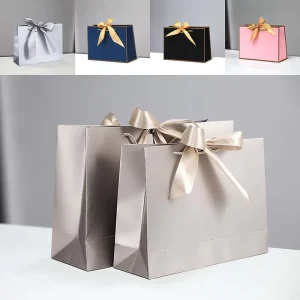 Custom Eco Friendly Recyclable Kraft Paper Luxury Cosmetics Jewelry Shopping Gift Bags with Embossed Logo and Ribbon Handles