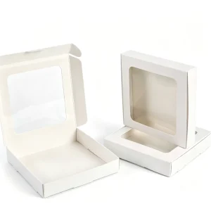 Custom Elegant Matte White Presentation Boxes with Transparent Front Panel for Luxury Small Goods or Gift Sets