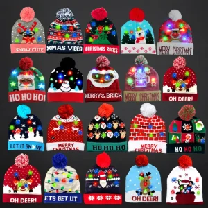 Custom Embroidered Light Up Rudolf Reindeer Beanie Hat Festive Christmas Winter Party Accessory for Kids and Adults