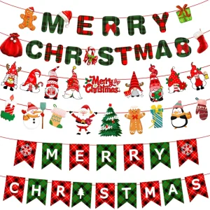 Custom Factory Stock Ready to Ship Paper Decor hang Party Suppliers Festival Decoration Ornaments Merry Christmas Banner