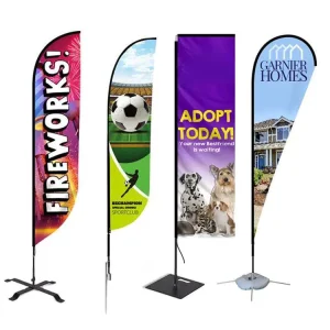 Custom Feather Signs Teardrop Flying Banner Printed Feather Flags with Fiberglass Pole and Base Strong Wind Resistance