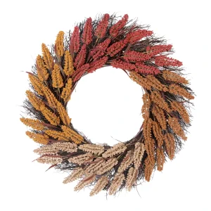Custom Festival Decoration logo Autumn Wreath Wheat Ears Red Berries Round Room Decor Rattan Artificial Plant Decorations