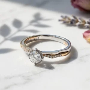 Custom Fine Jewelry Bicolor Gold Ring Brilliant Solitaire NGTC Certified Diamond Engagement Ring