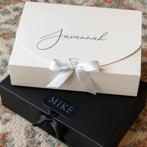 Custom Flat Shipping Gift Box with Ribbon, Bridesmaid Groomsman Proposal Packaging for Birthday Graduation Holiday Gifts