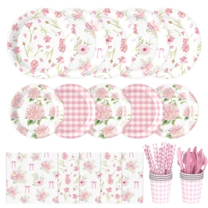 Custom Flower Theme Party Supplies Flower Pattern Disposable Environment-Friendly Party Plate Napkin Teacup